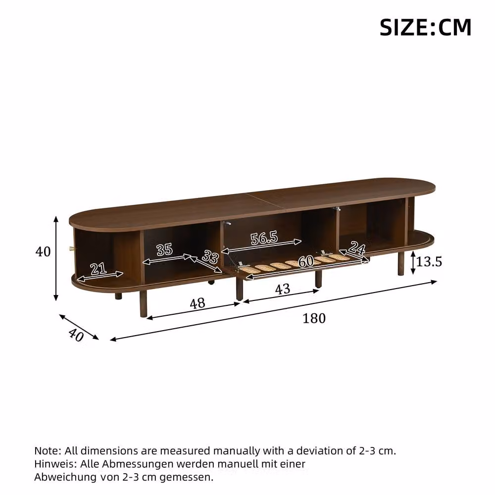 ModernLuxe Modern TV Cabinet with Rattan Design and Roll-up Doors in Brown, W/D/H: 180 x 40 x 40 cm – 2