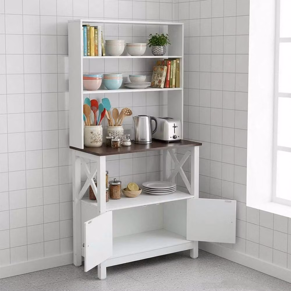 KORVIXA Modern Free Standing Tall Sideboard with 3 Open Shelves in White, H 163 x W 80 x D 40 cm – 2