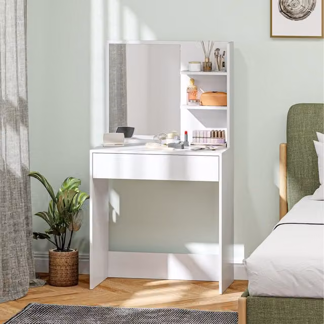 HOMCOM Modern White Dressing Table with Mirror and Storage