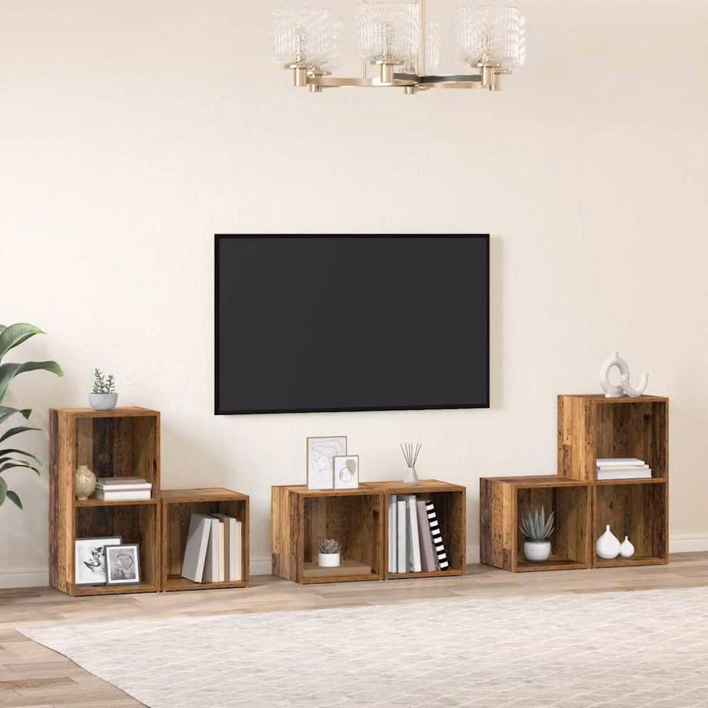 Berkfield Home 6-Piece TV Cabinet Set with Storage Shelves in Brown Rustic Old Wood Finish – 2