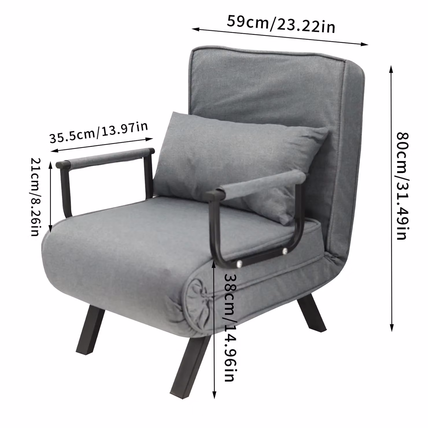 Hygrad Built to Survive 4 in 1 Foldable Single Sofa Bed Recliner with Pillow, Grey – 3