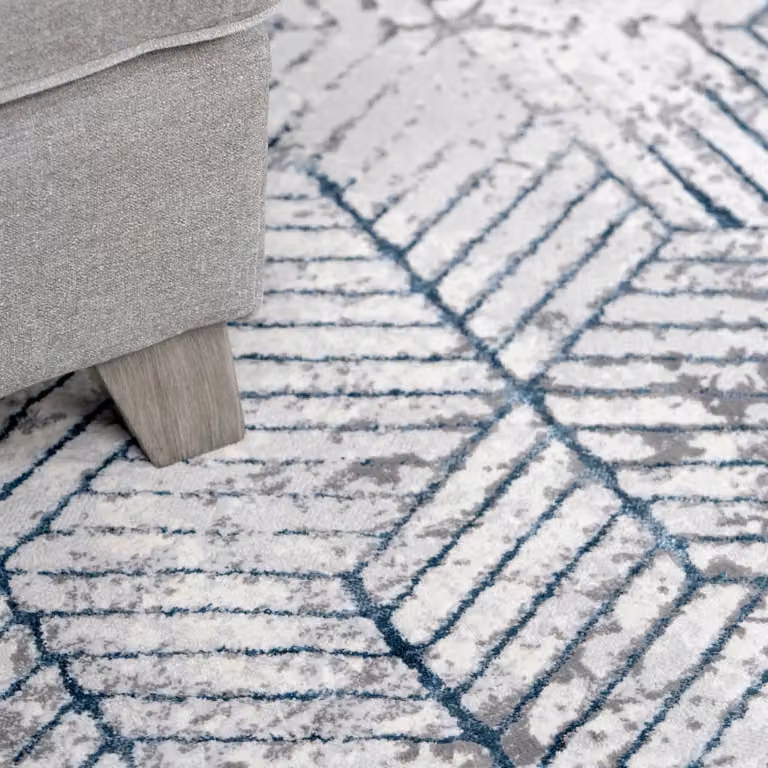 Kukoon Abstract Geometric Runner Rug in Blue and Grey, W: 60 cm, L: 240 cm