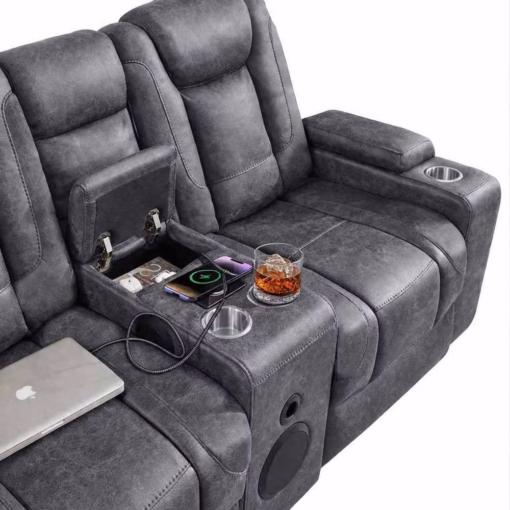Furnishings For Less UK Juniper Grey Electric Recliner Sofa Set with 2 Seater, 2 Armchairs, USB Charging and Cup Holders – 3