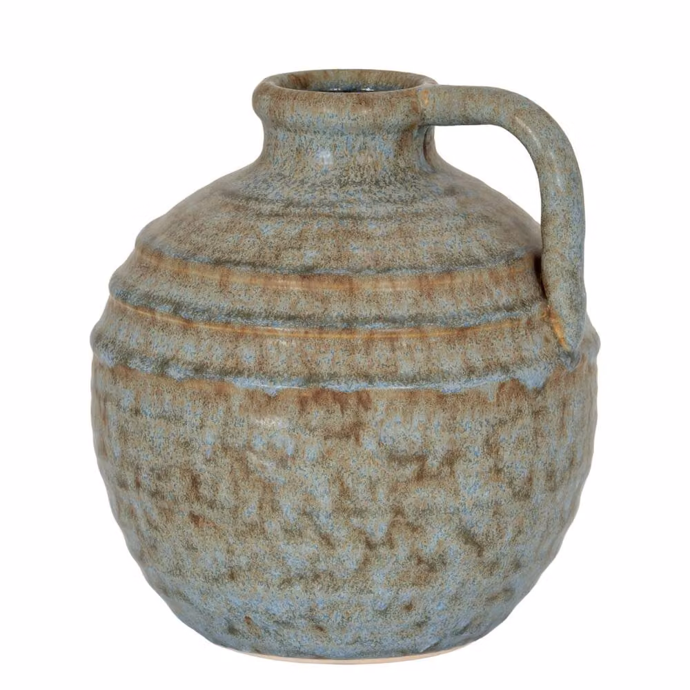 Wyld Haus Kala Large Rustic Ceramic Jug Vase with Handle in Grey and Brown – 2