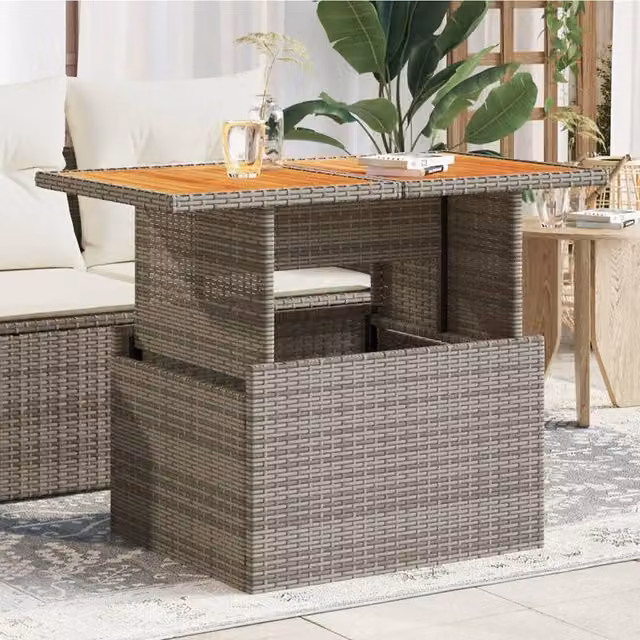 Berkfield Home Grey Poly Rattan and Acacia Wood Garden Table W/D/H: 100 x 55 x 73 cm