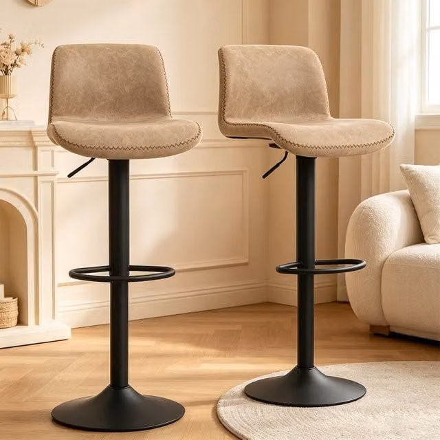 ERGOVEXA Classic Set of 2 PU Leather Bar Stools in Brown