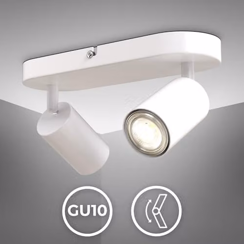 B.K.Licht White Metal Ceiling Spotlight Bar with 2 Adjustable GU10 Sockets – 5