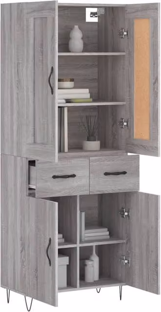 Berkfield Home Grey Sonoma Highboard with Hinged Doors and Internal Shelves, W/D/H: 69.5 x 34 x 180 cm – 1