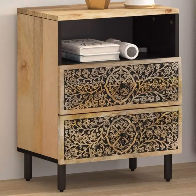 Berkfield Home Solid Mango Wood Bedside Cabinet in Brown, W/D/H: 50 x 33 x 60 cm