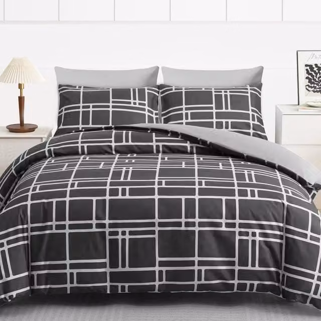Pamposh Double Brushed Microfibre Duvet Cover Set with Zipper Closure in Charcoal Grey, W: 140 cm x L: 200 cm – 1
