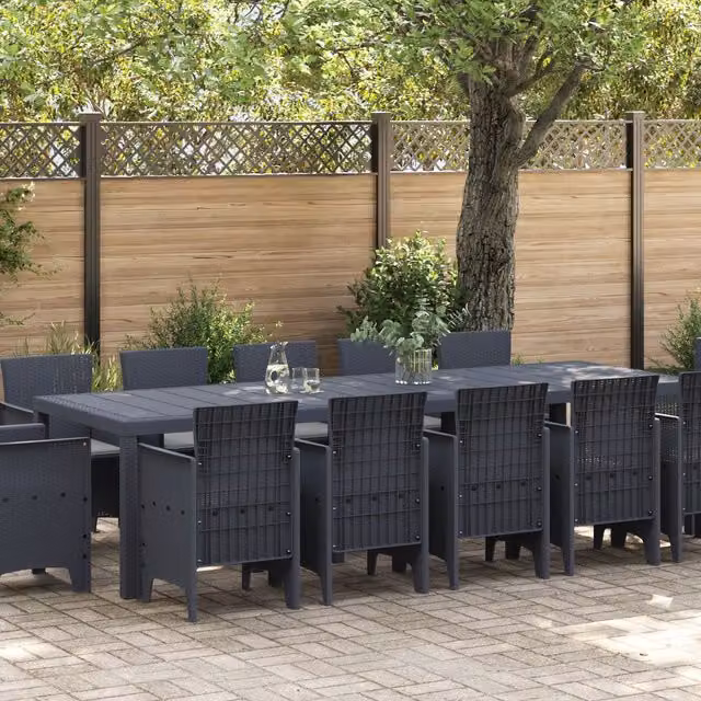 Berkfield Home 13 Piece Anthracite Poly Rattan Garden Dining Set with Cushions