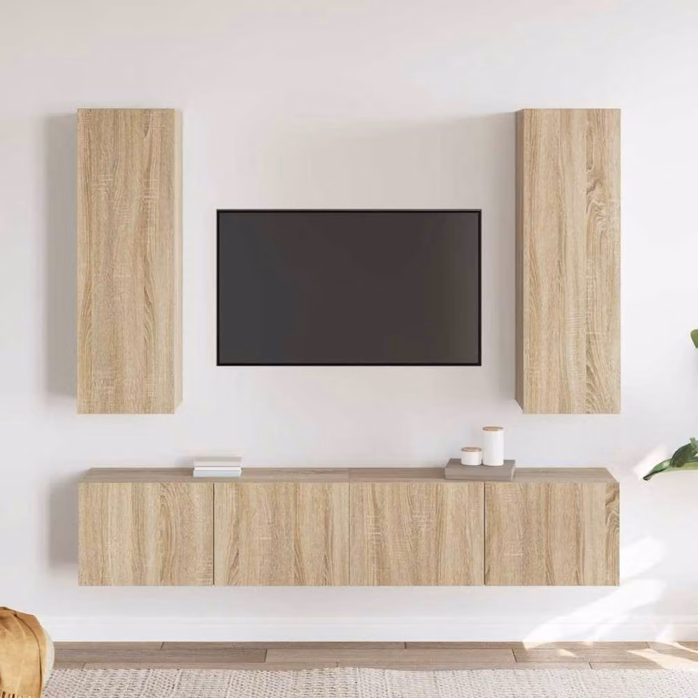 Berkfield Home 4 Piece TV Cabinet Set in Sonoma Oak and Beige Engineered Wood – 1