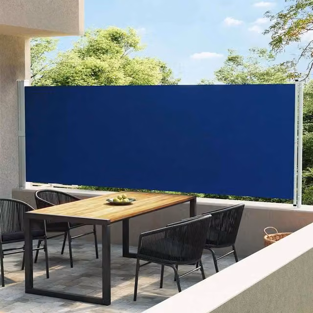Berkfield Home Blue Retractable Side Awning with Polyester Fabric and Steel Frame, W/H: 160 x 600 cm