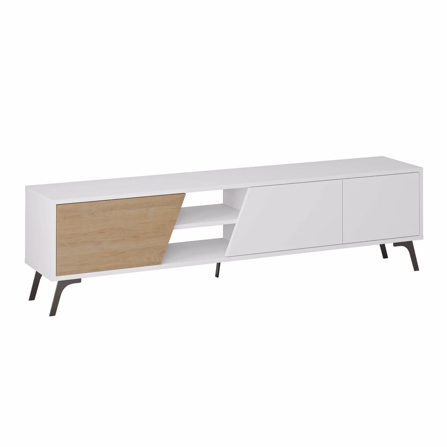 Decortie Fiona Modern TV Unit in White and Multicolour with Media Compartments and Cable Management, Width: 180 cm – 2