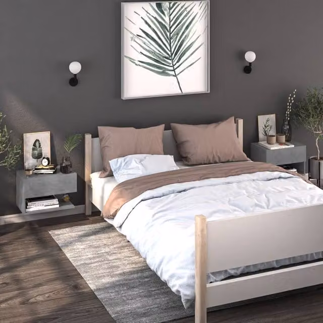 Berkfield Home Set of 2 Wall-mounted Bedside Cabinets in Concrete Grey