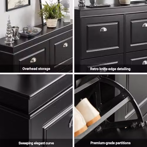 SoBuy Modern Black Shoe Storage Cabinet with Tilting Compartments, W/D/H: 105 x 24 x 82 cm – 4