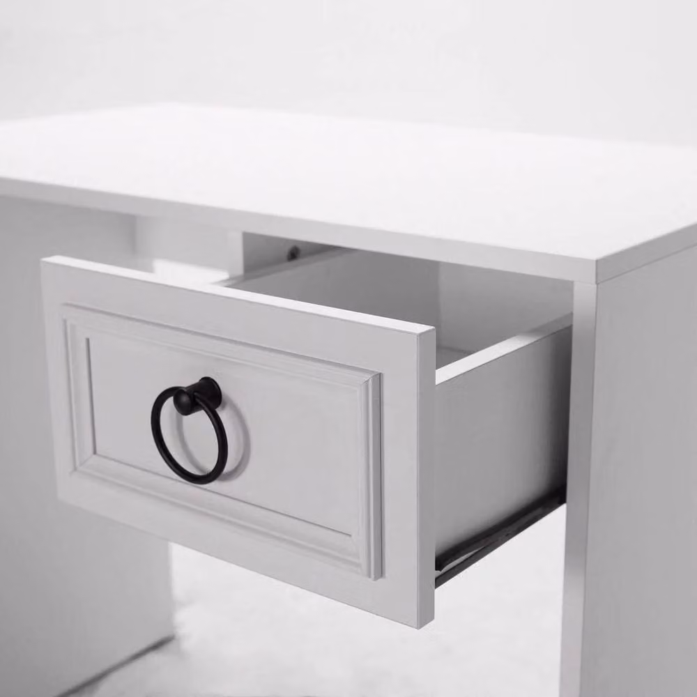 VOGREX Modern Matt White Computer Desk with Single Drawer and Metal Ring Handles – 2