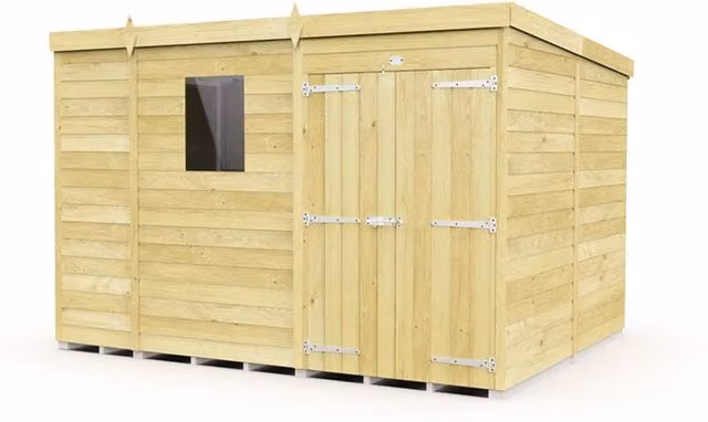 Buttercup Farm Brown Wood Pent Shed with Double Doors and Windows, W276 x D231 x H201 cm