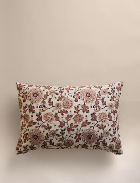 M&S Cotton Rich Floral Bolster Cushion in Rust Mix
