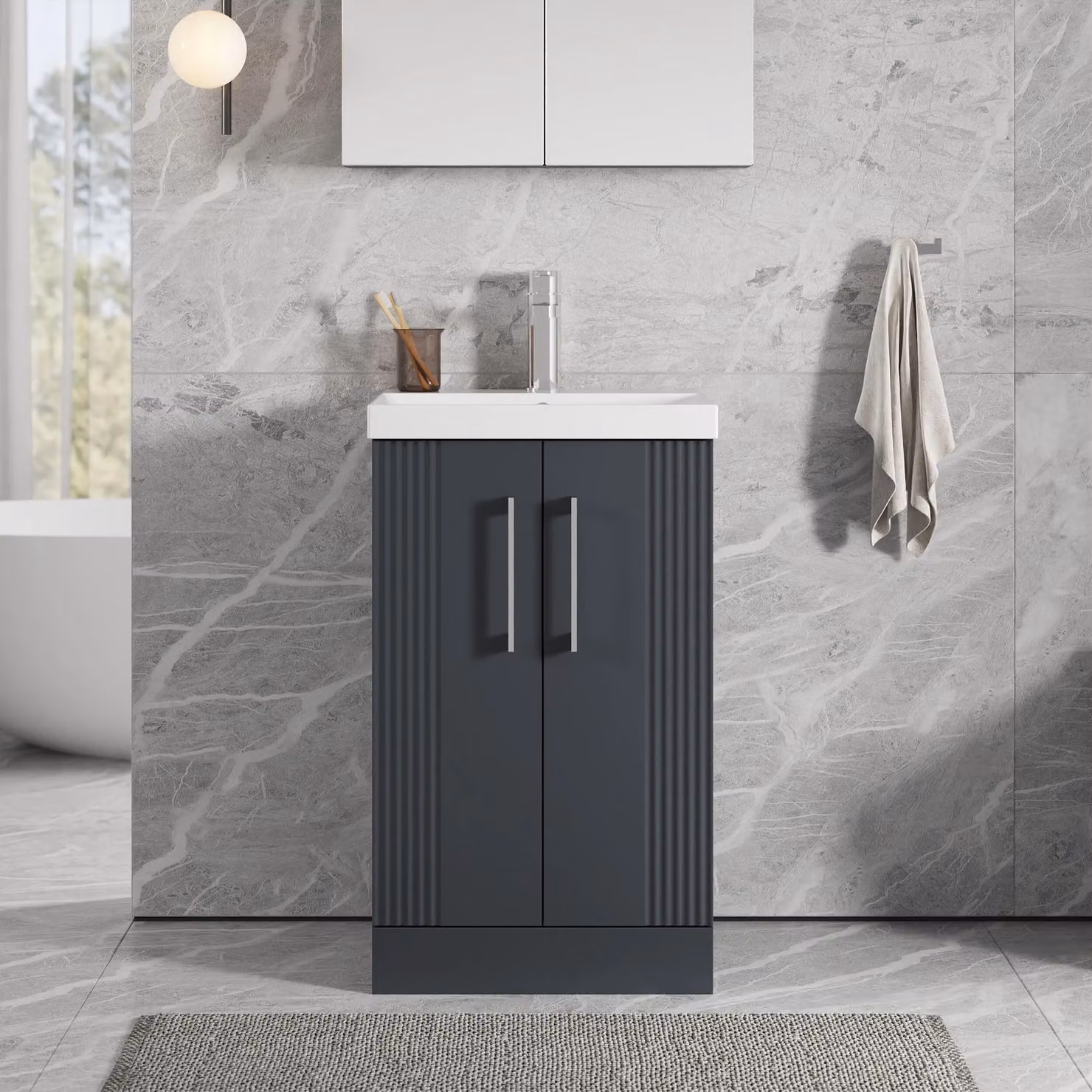 Balterley Floor Standing 2 Door Vanity Unit with Thin-Edge Basin, Satin Dark Grey, W: 50 cm, H: 81 cm – 2