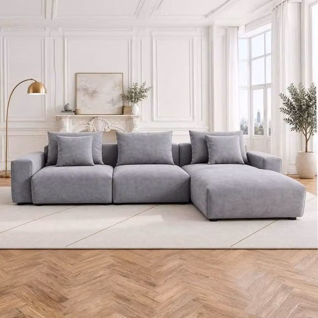 Furnishings For Less UK Mayfield Grey Universal Corner Sofa with Reversible Chaise and Scatter Cushions – 1