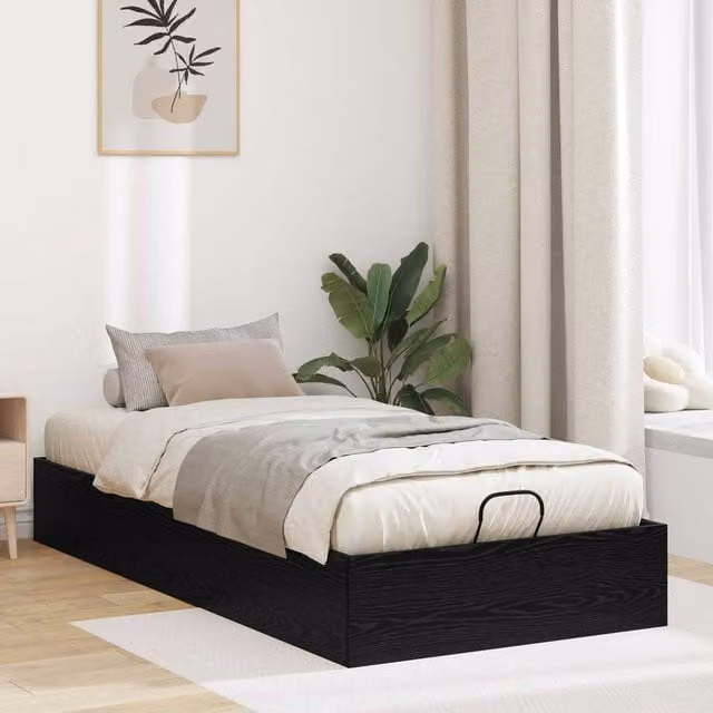 Berkfield Home Modern Ottoman Bed Frame in Black Oak, W: 80.5 cm, L: 200 cm