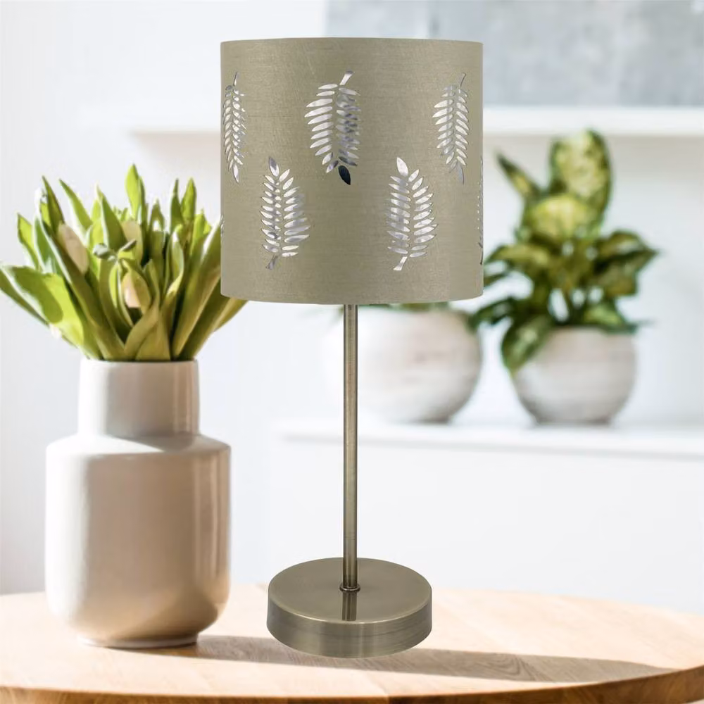First Choice Lighting Antique Brass Stick Table Lamp with Green Fabric Shade – 2