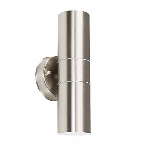 MiniSun Modern Stainless Steel Up/Down Outdoor Security Wall Light in Silver with LED Dusk to Dawn Sensor Bulbs (4000K Neutral White)