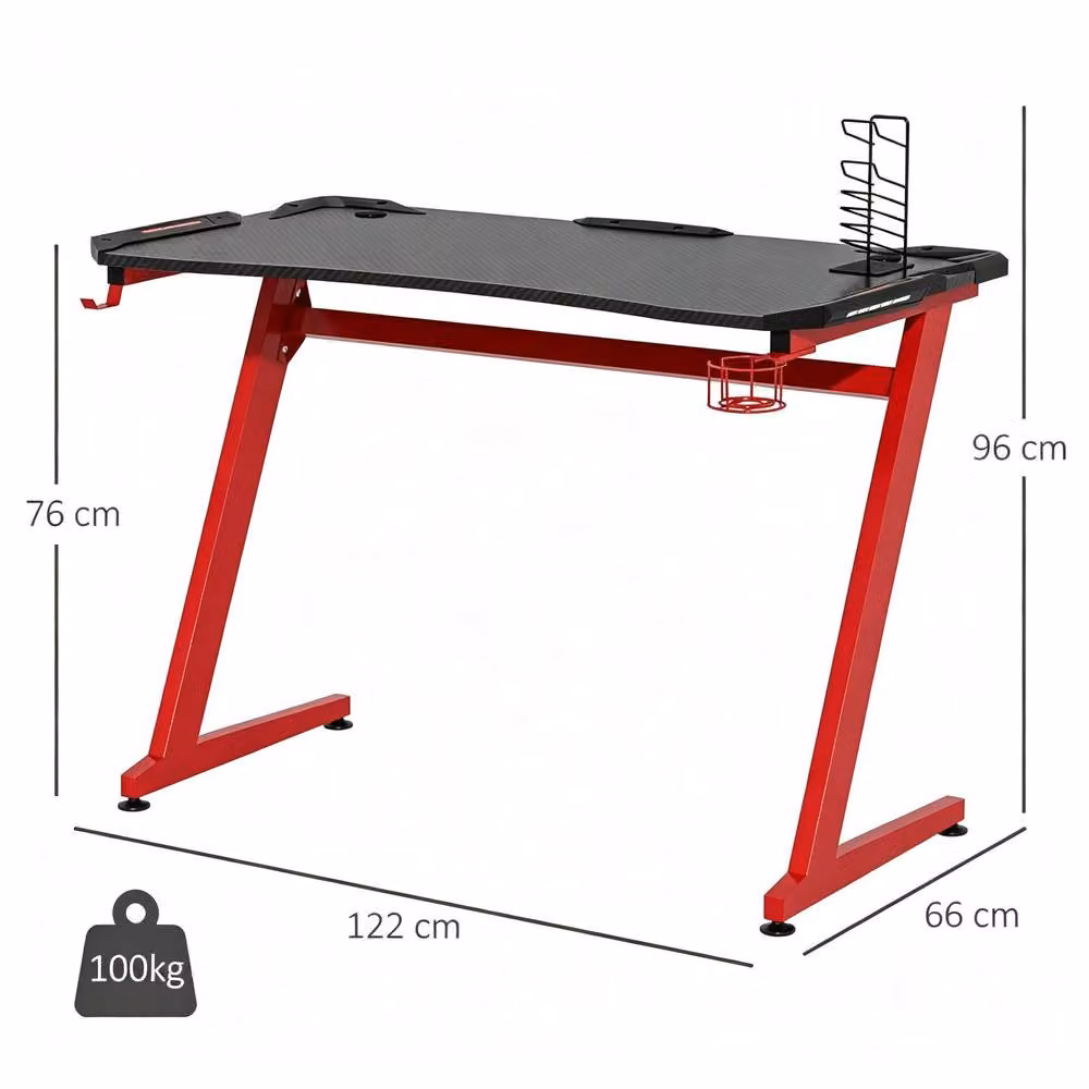 STILVORA Gaming Desk with Carbon Fibre Surface in Red and Black – 3