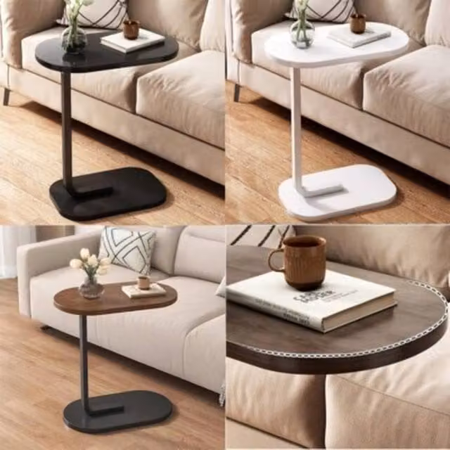 NESTLUNE White C Shaped Metal End Table with Oval Top and Sled Base, W/D/H: 100 x 15 x 15 cm – 1