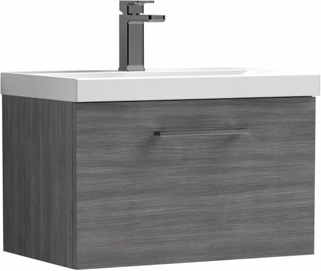 Balterley 600mm Wall Hung 1 Drawer Vanity in Woodgrain Anthracite Grey with Pewter Handle – 1
