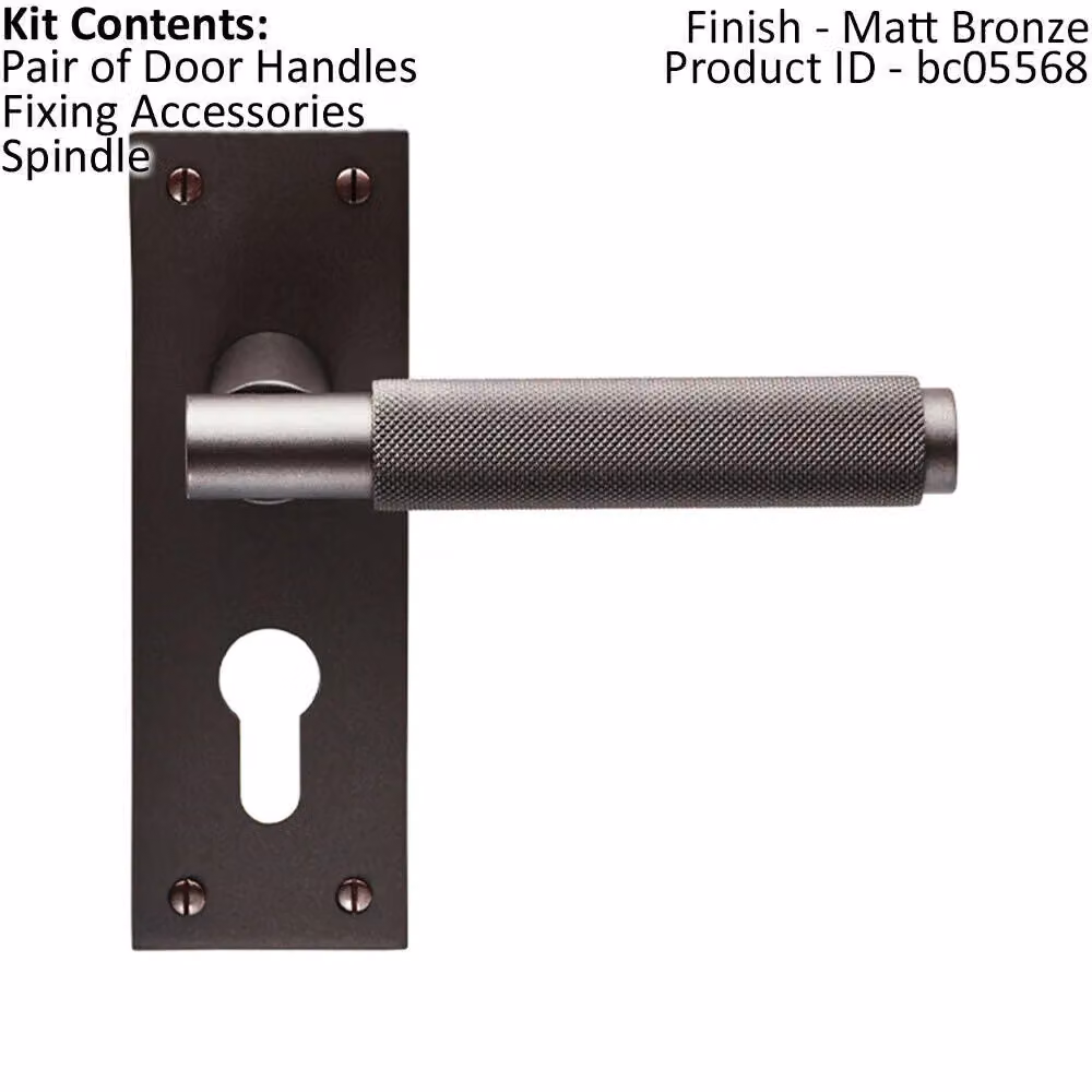 Loops Pair Knurled Round Handle on Slim Euro Lock Backplate, Matt Bronze, W: 150 mm x H: 50 mm – 2