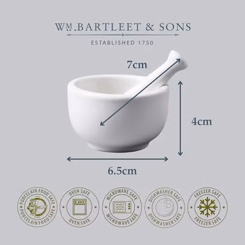 WM Bartleet & Sons Porcelain Mortar and Pestle Set, White, Diameter: 7 cm – 6