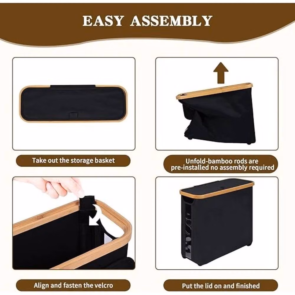 Kelvenix Waterproof Bamboo Toilet Paper Storage Stand with Lid, Black, W: 50 cm – 4