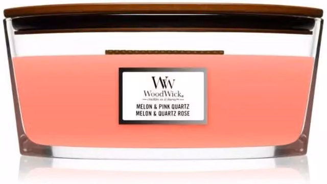 WoodWick Ellipse Melon and Pink Quartz Tabletop Candle, Pink