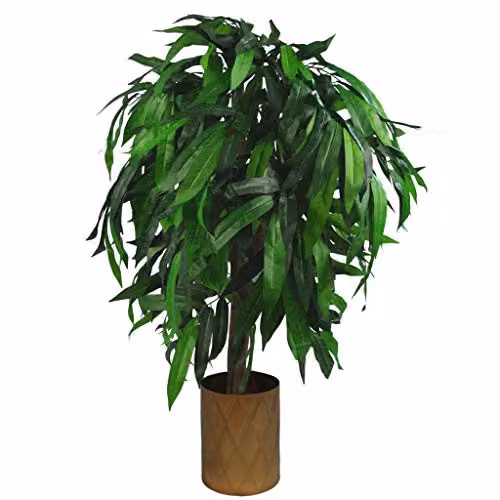 Leaf Design UK Artificial Mango Tree with Metal Planter, Green and Gold, Height: 100 cm – 1