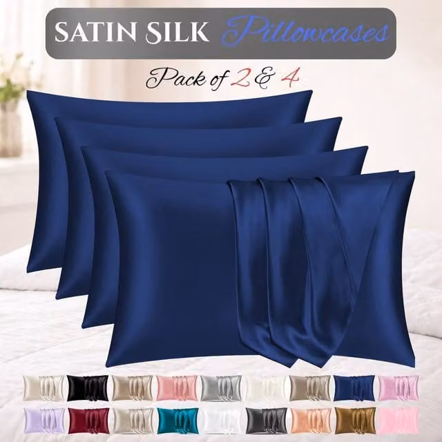 Grace Pack of 4 Blue Satin Silk Pillow Cases, W/D/H: 50 x 70 cm – 1