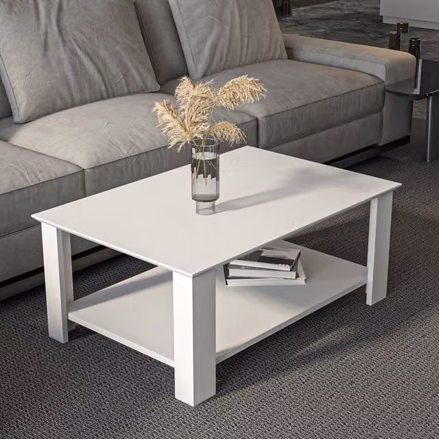 Decorotika Leroy Modern Rectangular Coffee Table in White Matt MDF