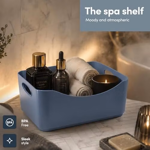 Keplin 6 Pack Plastic Storage Baskets with Handles in Blue, W: 33.3 cm, D: 23.4 cm, H: 14 cm – 4