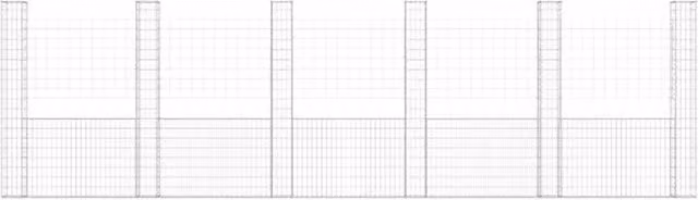 Berkfield Home U-shape Steel Gabion Basket with 6 Posts, Silver, W: 620 cm, D: 20 cm, H: 200 cm