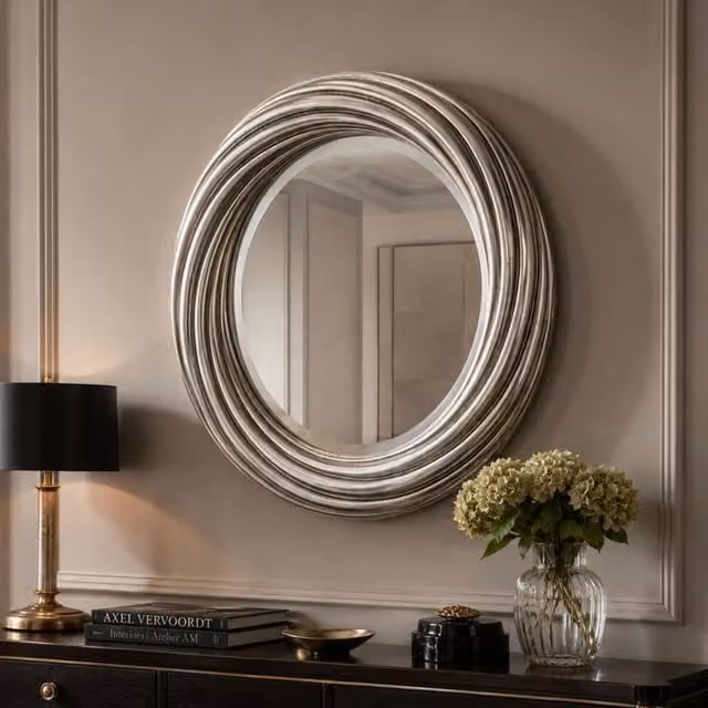 Yearn Mirrors Large Round Modern Wall Mirror in Metallic Silver, Diameter: 84 cm – 1