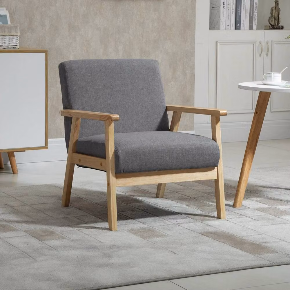 Havendro Grey Linen Accent Armchair with Solid Wood Frame – 2