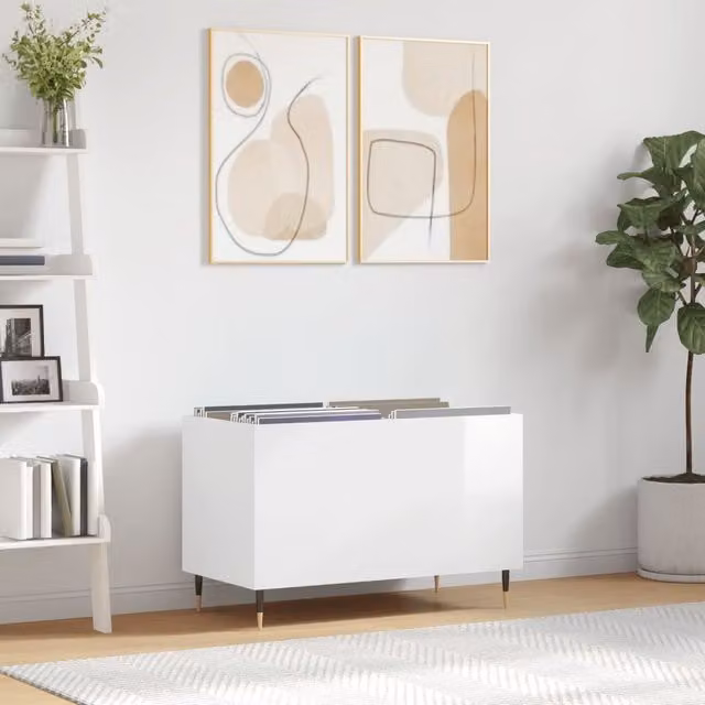 Berkfield Home Record Cabinet in High Gloss White, W: 74.5 cm, D: 38 cm, H: 48 cm