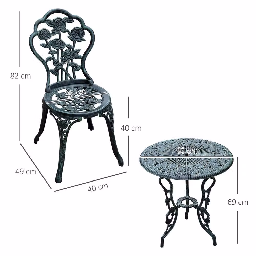 Wyld Haus Lafira 3 Piece Cast Aluminium Bistro Set in Matt Green – 4