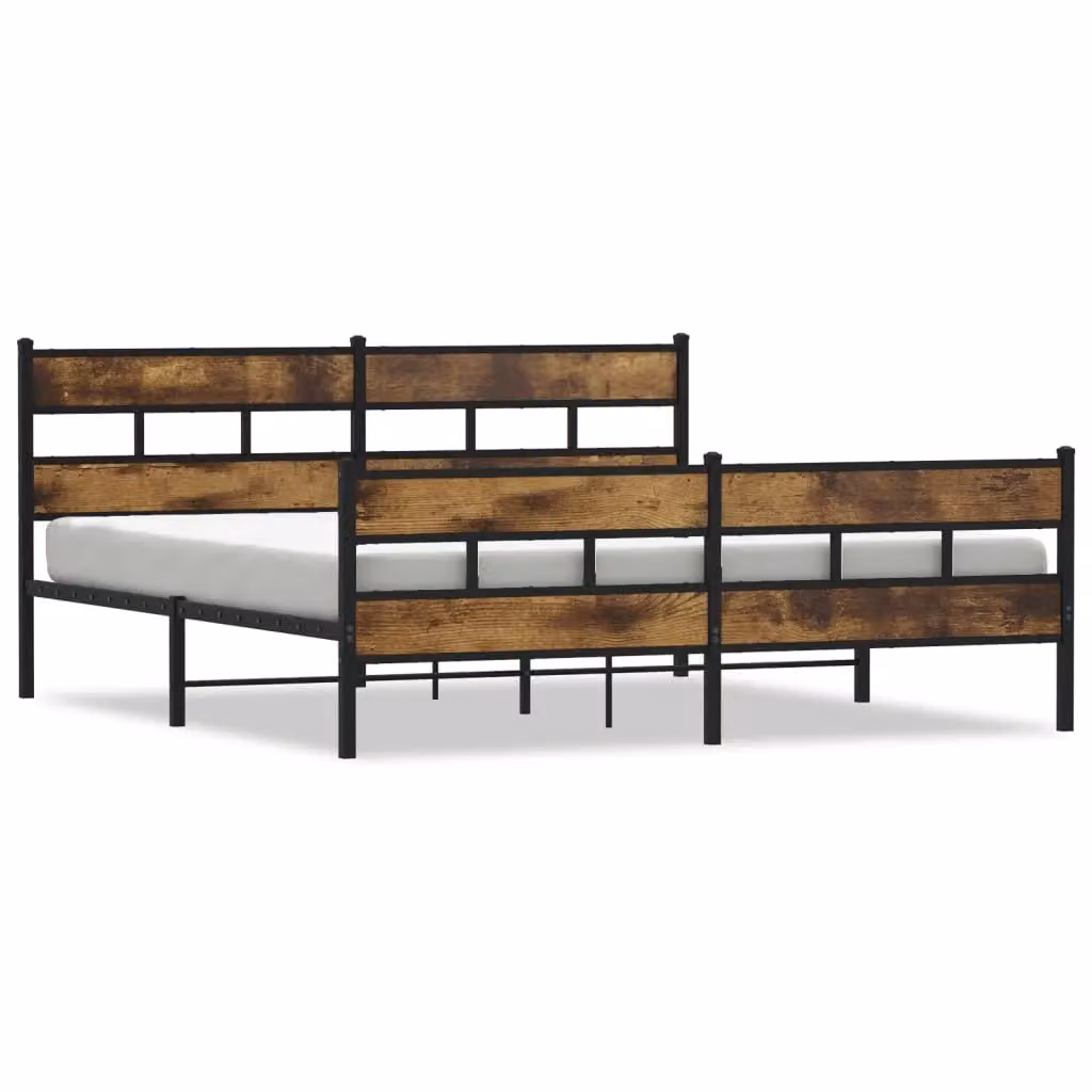 Berkfield Home Metal Bed Frame in Smoked Oak Brown, 200 x 200 cm – 2