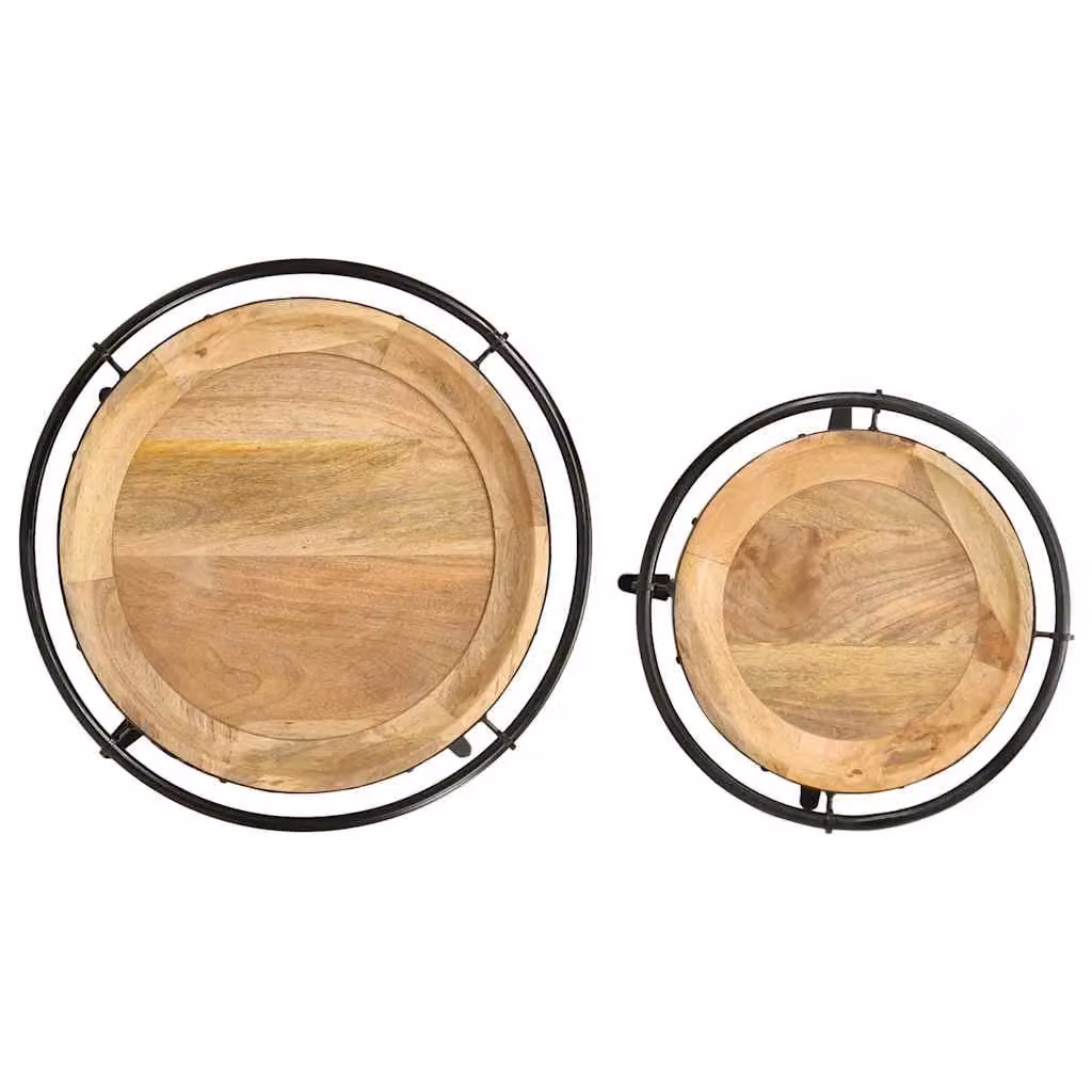 Berkfield Home 2 Piece Set of Round Nested Mango Wood Side Tables in Brown – 4