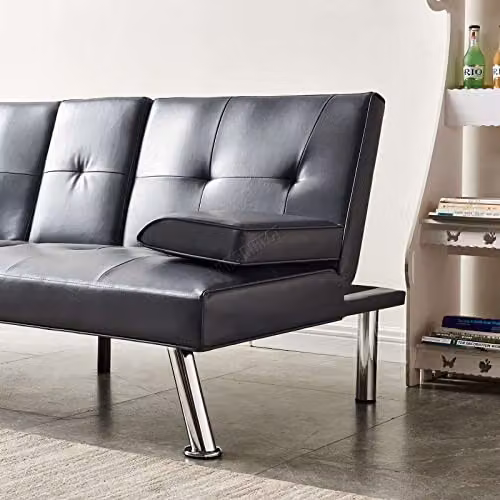 WestWood Manhattan 3 Seater Faux Leather Sofa Bed with Cup Holders in Grey – 5