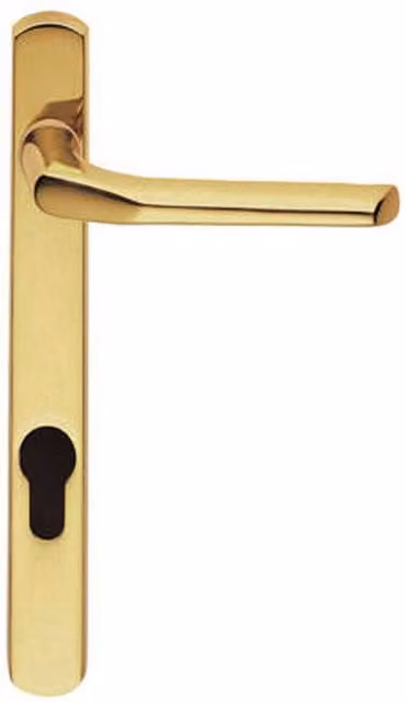 Loops Straight Lever Door Handle with Lock Backplate in Polished Brass, 208mm x 25mm