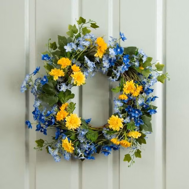 Scottish Everlastings Ltd Blue, Yellow and Green Floral Spring Wreath, Diameter: 50 cm