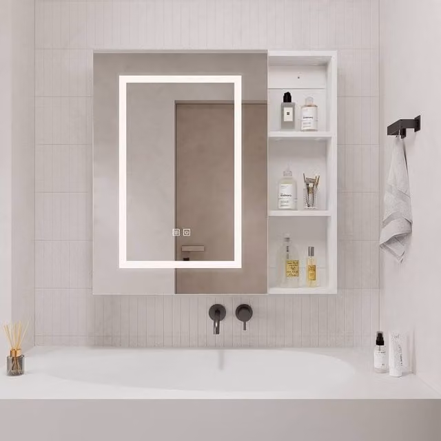 KEEPREAPER White Illuminated Bathroom Cabinet with LED Lighting, Sensor Switch and Anti-Fog Feature, 70 cm – 1